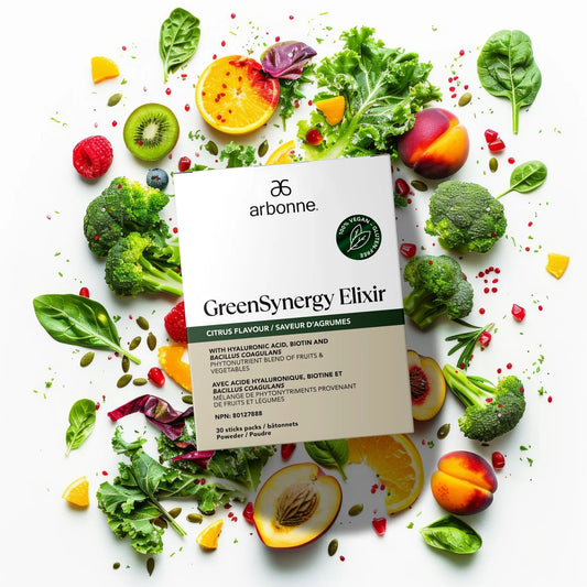 arbonne greensynergy elixir box fruits vegetables citrus flavor