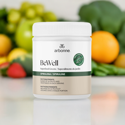 Arbonne BeWell Greens is enriched with naturally derived ingredients such as Blue-Green Algae, Spirulina, Chlorella, Wheatgrass, and Barley Grass, offering a spectrum of flavors from these greens in just one convenient scoop. 